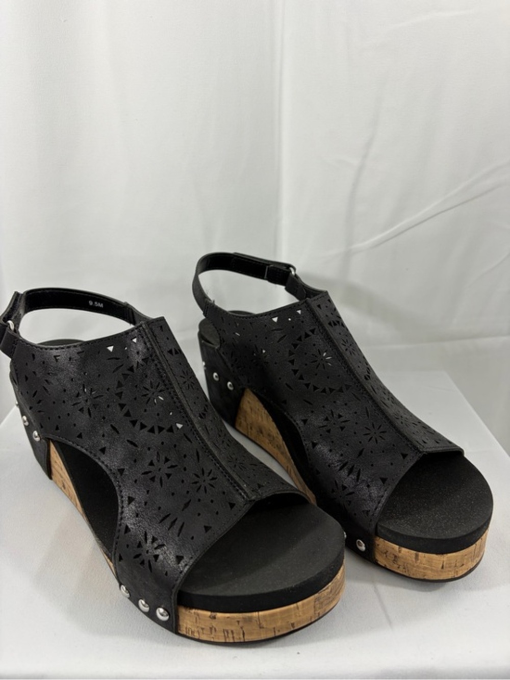 NWT pop Women’s Size 9.5 Black Wedge Sandals With Cork Platform